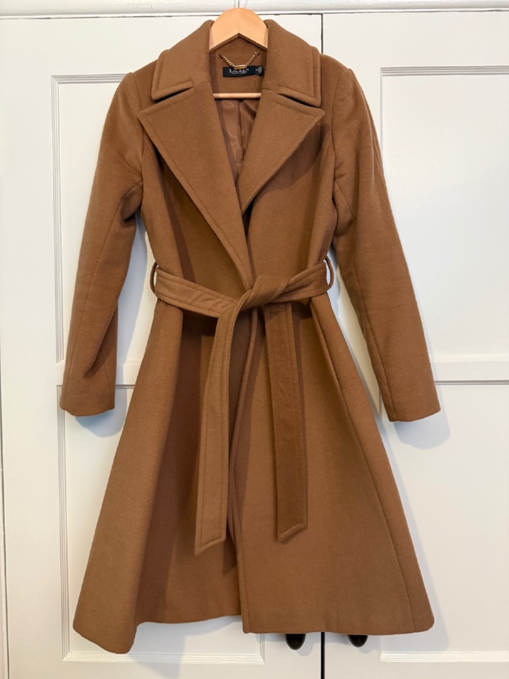 Lauren by Ralph Lauren Belted Wool & Cashmere Blend Wrap Coat Size 6P Camel - Picture 2 of 4